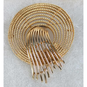 Lisner Fringed Rope Textured Gold Tone Brooch Pin Signed Vintage Swirl Geometric